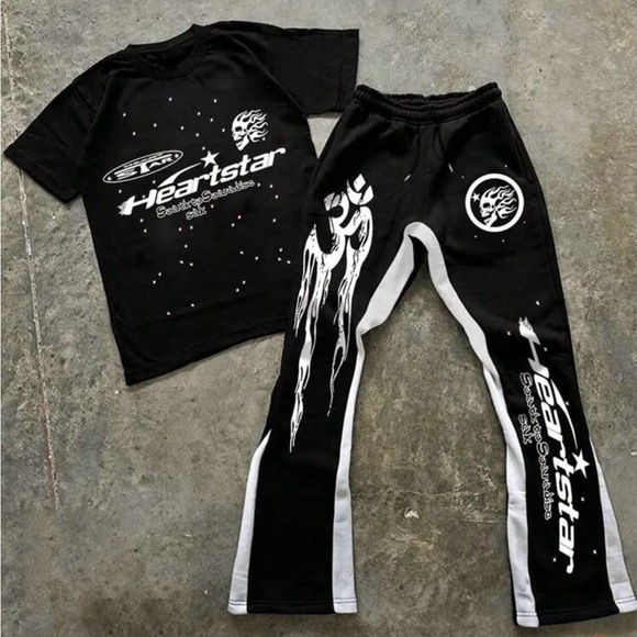 Black and White Graphic T-Shirt and Pants Set